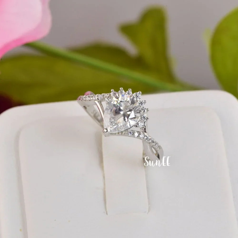 New Lab Diamond Halo Pear Engagement Ring